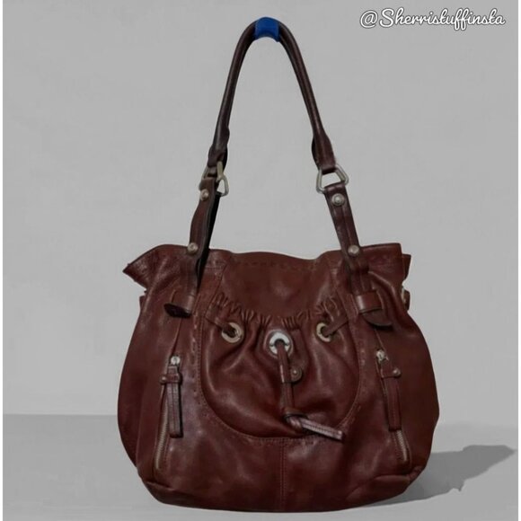 B Makowsky Lisbon Brown Pocket Dual Handle Leather Satchel Tote Shopper $268 - Picture 1 of 16
